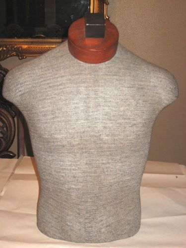 MALE HALF BODY, TORSO, CLOTH COVERED MANNEQUIN, TABLE TOP OR ON STAND