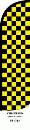 BLACK YELLOW CHECKER WINDLESS 11.5&#039; TALL BOW FEATHER DELUXE SWOOPER FLAG BANNER