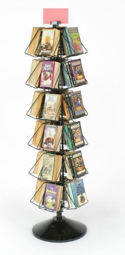 New Wire Display Rack for Books DVDs 24 Pocket Floor 360 Degree Rotating Stand F