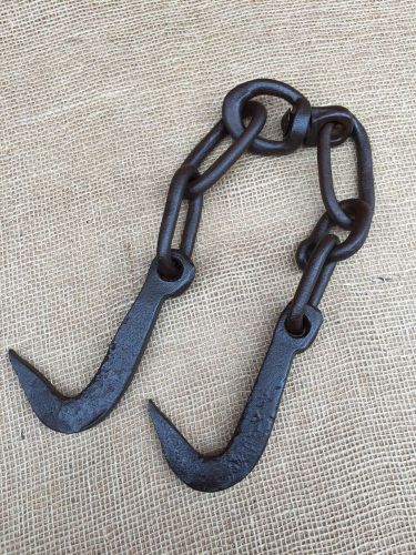 Antique / vintage 31&#034; log chain with grabs &amp; swivel primitive logging chain tool for sale