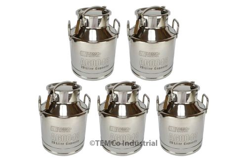 5x TEMCo 20 Liter 5.25 Gallon Stainless Steel Milk Can Wine Pail Bucket Tote Jug