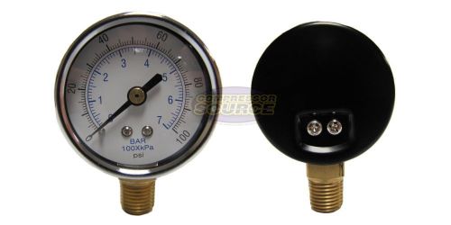Air compressor pressure / hydraulic gauge 2&#034; face side mount 1/4&#034; npt 0-100 psi for sale