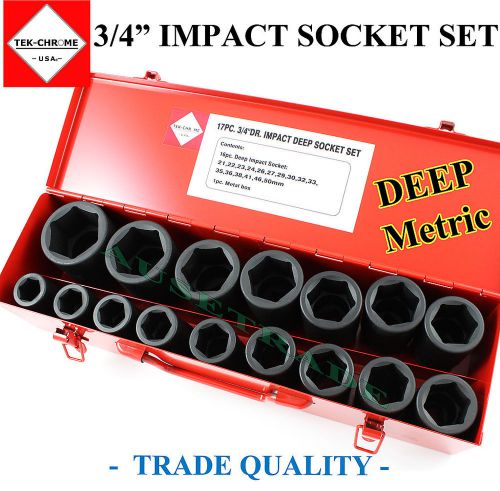 3/4&#034; deep impact comprehensive socket set trade quality tek-chrome usa 21-50mm! for sale
