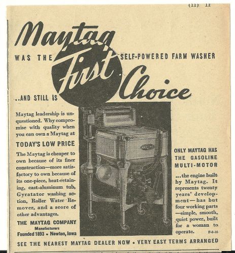 July 6,1935 Maytag Co. Newton,Iowa Maytag Washer with Gasoline  Engine ad
