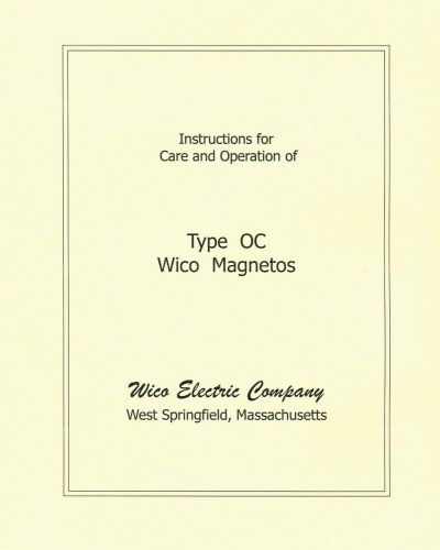 Wico Type OC Magneto Operatoin Instructions