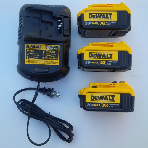 3 new genuine dewalt 20v dcb204 4.0 ah li-ion batteries,charger f drill,saw,volt for sale