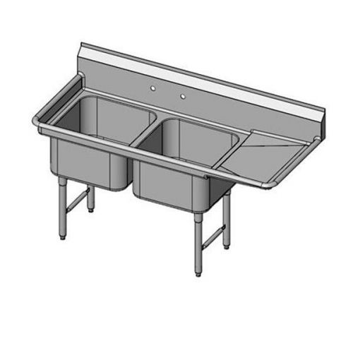 Restaurant stainless sink two compartment right drainboard model pss18-1620-2r for sale