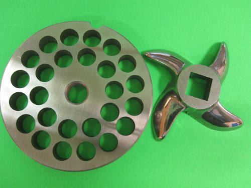 #22 x 3/8&#034; meat grinder plate &amp; knife stainless fits hobart tor-rey lem &amp; more for sale