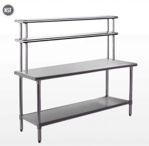 Nsf work table stainless steel with adjustable double overshelf 30&#034; x 60&#034; for sale