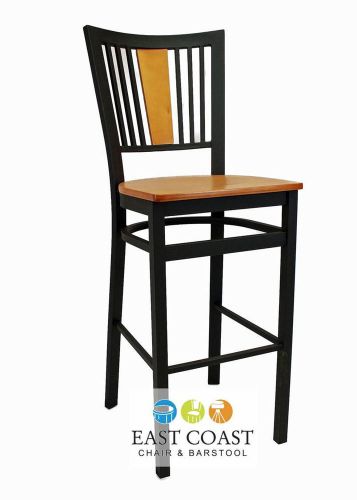 New Steel City Metal Restaurant Bar Stool with Black Frame &amp; Natural Wood Seat