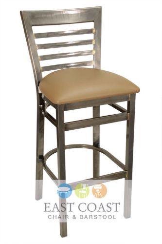 New gladiator clear coat full ladder back metal bar stool with tan vinyl seat for sale