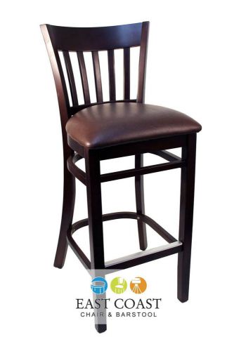New Gladiator Walnut Vertical Back Wooden Bar Stool with Brown Vinyl Seat