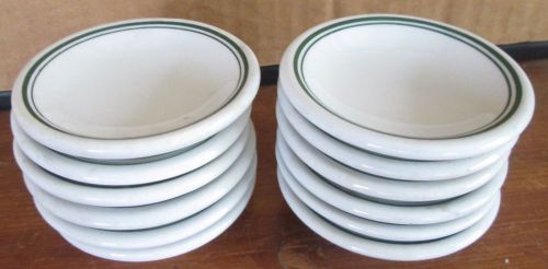 VINTAGE 12 + BUTTER PAT / SAUCE CHINA DISHES GREEN STRIPE PLATES BOWLS