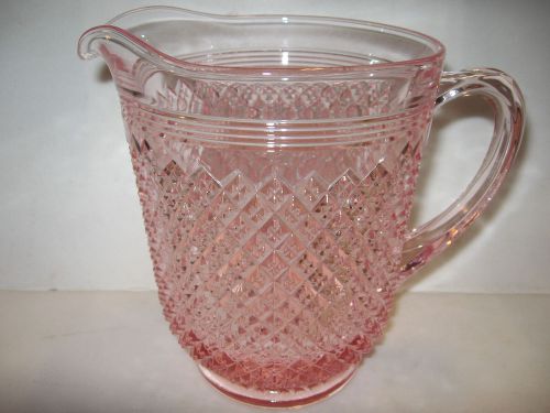 Large Pink rose Glass water serving Pitcher diamond Pattern tea lemonade / lace