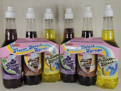 (6) 16oz Flavor Splash Soda Syrup for Snow Cones Slushies Icy Pops Shaved Ice