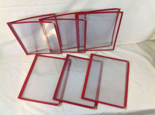 6 Menu Covers 9.5x12 Double Page Fold 4 View Red Brass Corners EUC T27