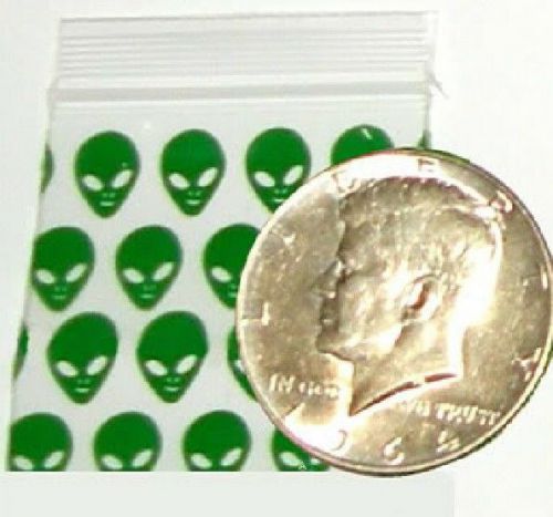 200 baggies green aliens 1.5 x 1.5&#034; apple reclosable 1515  mini ziplock bags for sale