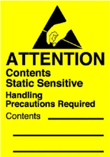 1-3/4x2-1/2 &#034;ATTENTION - CONTENTS STATIC SENSITIVE&#034; ESD LABELS/STICKERS 500/RL