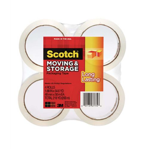3M Scotch Tape for Moving, Mailing &amp; Storage Tape Clear, 1.88&#039; x 54.6 yds, 4 ct