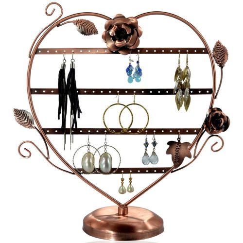 Copper Color Heart-Shaped with Roses Earring Holder / Earring Tree / Display