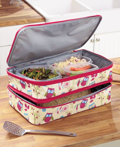 Insulated &amp; Expandable Hot &amp; Cold Food Potluck Picnic Casserole Dish Carrier Owl