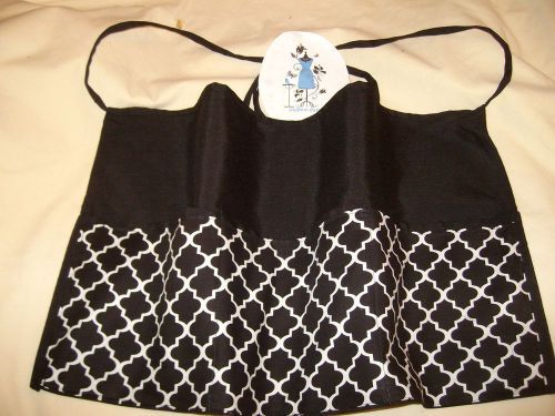 Black server waitress waist apron black &amp; white geo name embroidered free for sale