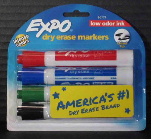 EXPO Dry Erase Markers 4 Pack Multi Color Chisel Tip Low Odor Ink Intense Colors