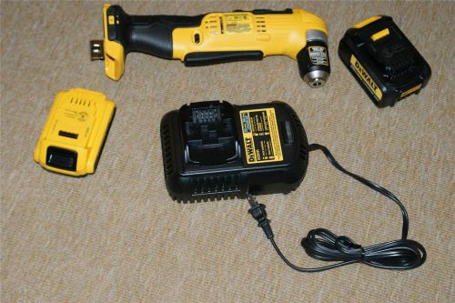 DEWALT DCD740 ANGLE RIGHT DRILL WITH DCB200-DCB203 BATTERIES AND DCB101 CHARGER