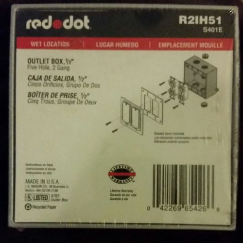 BRAND NEW SEALED Red Dot 2IH5-1 Five Hole Two Gang Outlet Box, 1/2&#034; S401E
