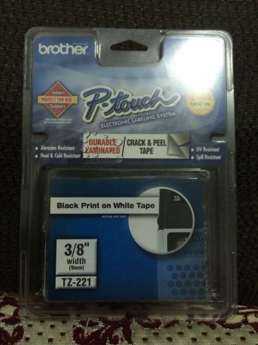 P-touch black print on white tape 3/8&#034;width 9mm  TZ-221
