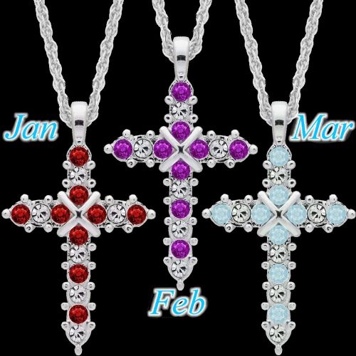 14000 Forever Silver Plated Birthstone Cross Necklace 12 Options 14000
