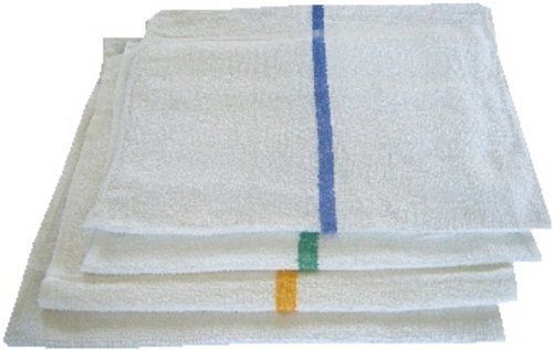 Atlas 24 Pack BLUE STRIPE Bar Mops 16x19 Full Terry Towels White 100%