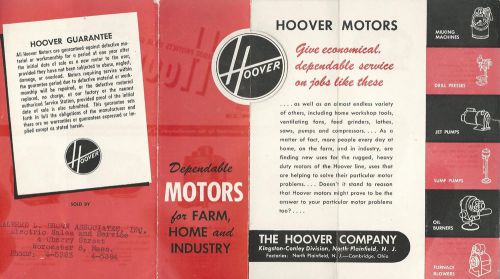 Motors For Farm Home &amp; Industry Vintage Brochure Hoover Co. N. Plainfield NJ