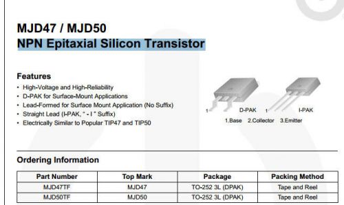 NPN Epitaxial Silicon Transistor MJD47 * 5 Pieces