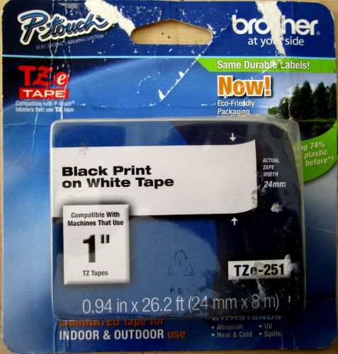 Brother TZe-251  Black Print on White Laminated Tape
