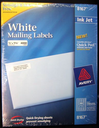 Avery Shipping Labels 8167 Ink Jet .5 x 1.75 Inches White 80 per Sheet Pack-4000