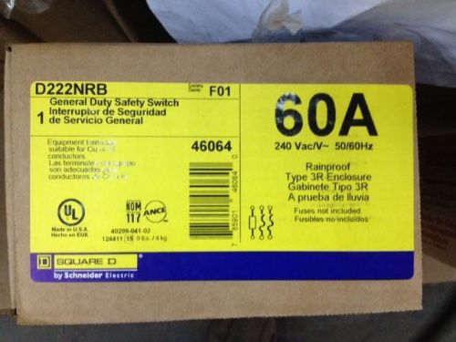 SQUARED D222NRB General Duty Switch Safety 2 Pole 60 A Fusible Rainproof Type 3R