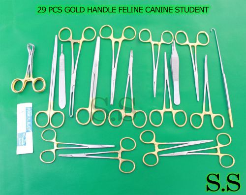 29 PCS GOLD HANDLE FELINE CANINE STUDENT DISSECTION SPAY PACK KIT + BLADES #10