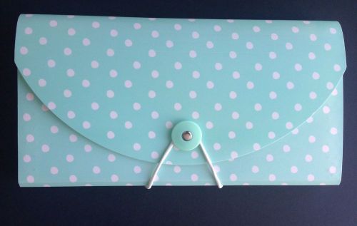 13 Pocket Accordion File New Teal Blue White Polka Dot Plastic Tabs Stickers
