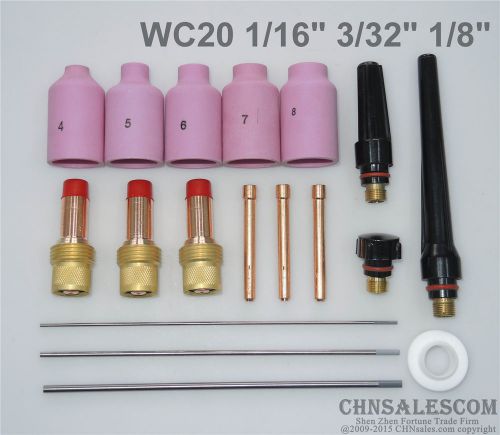 18 pcs tig welding torch gas lens kit wp-17 wp-18 wp-26 wc20 1/16&#034; 3/32&#034; 1/8&#034; for sale