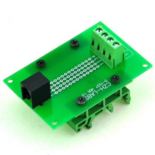 RJ9 4P4C Interface Module with Simple DIN Rail Mounting feet, Right Angle Jack.