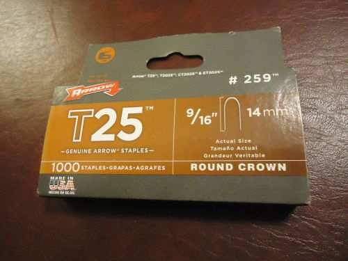 1 Pack of ARROW T25 Fit T2015 CT2025 ET2025 9/16&#034; 14mm Staples #259 Round Crown