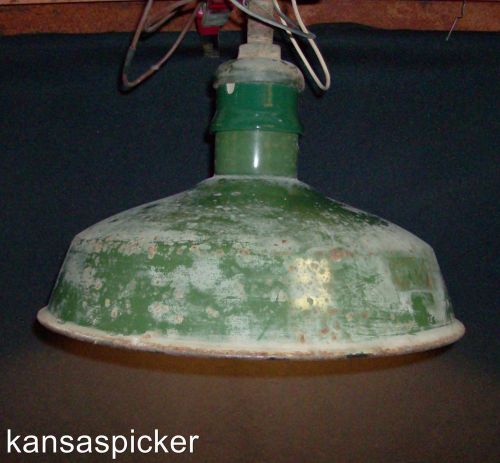 Westinghouse 14&#034; green porcelain enamel light shade &amp; fixture barn gas station for sale