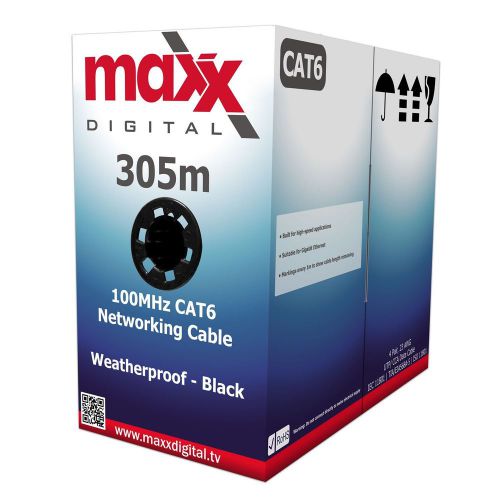 CAT 6 Outdoor Weatherproof Ethernet Network Cable 305m UTP Twisted Pair Black