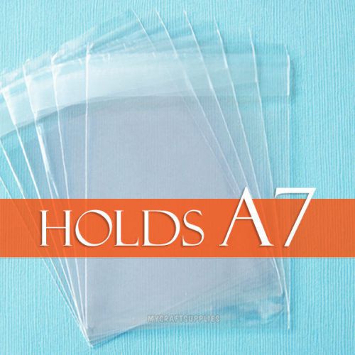 200 clear cello bags 5 7/16&#034; x 7 1/4&#034; inch for a7 card + envelope, lip adhesive for sale