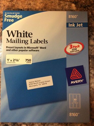One Pack of Avery smudge free white mailing labels~8160 Ink Jet~750 labels