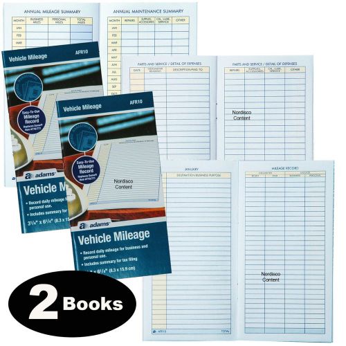2 Each, Adams AFR10 Vehicle Mileage Log Book With Parts &amp; Service Section