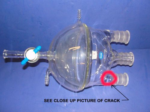 DAMAGED 4 neck half jacketed reaction flask drain round bottom  2000ml RARE