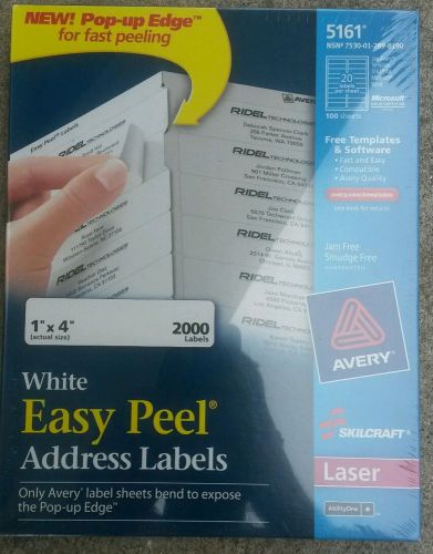 Genuine Avery 5161 Laser Address Label 1&#034; x 4&#034; 2000 pk Easy Peel Microsoft