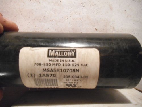 MALLORY MSA5R10708N CAPACITOR 708-850 MFD 110-125 VAC 1A570 - USED